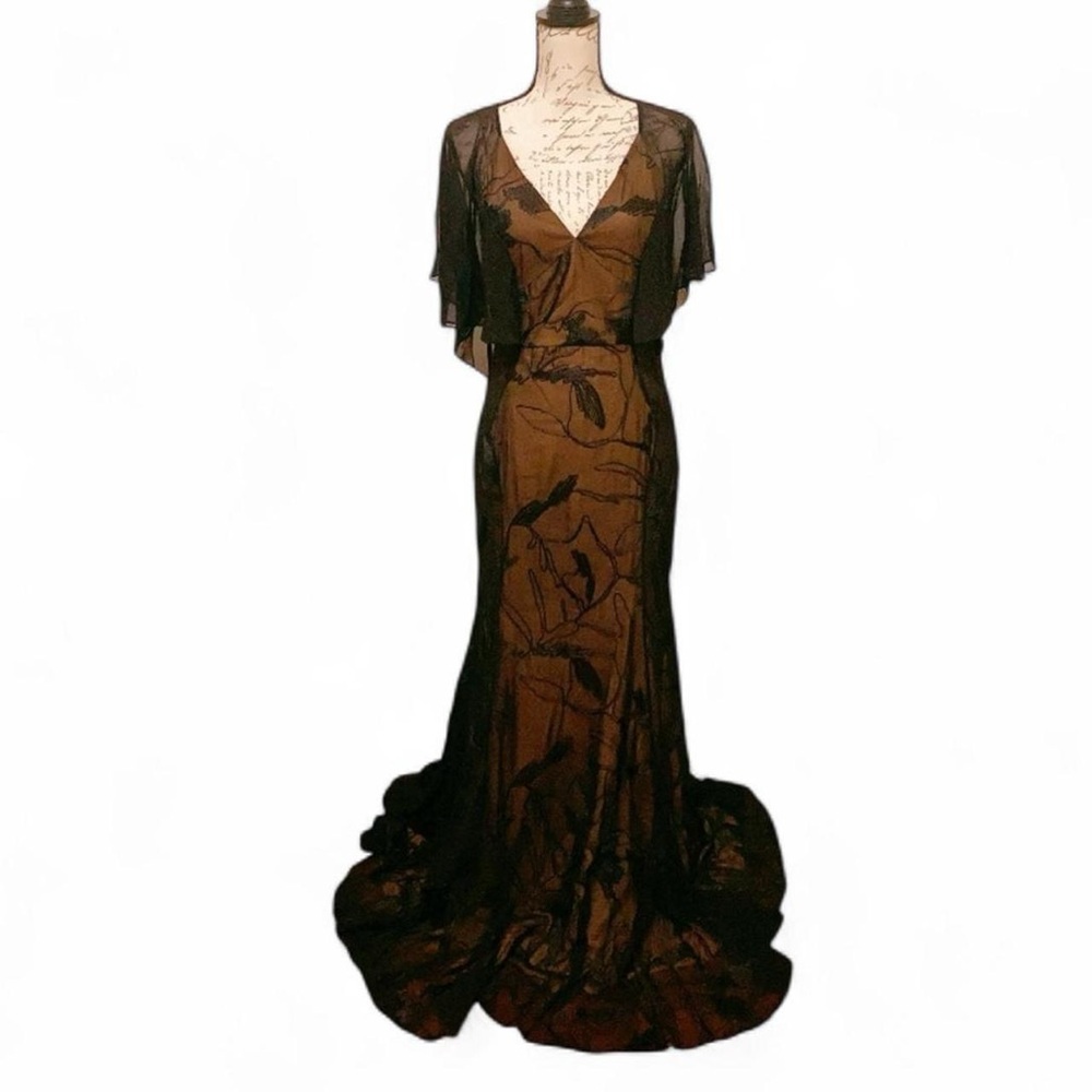 HALSTON HERITAGE Ruffle Sleeve Embroidered Soutache Dress NWT